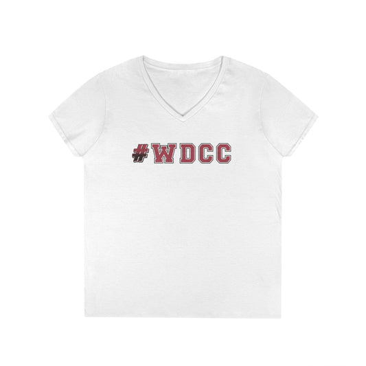 Stylish V-Neck T-Shirt with #WDCC Design, Casual Wear, Gift for Friends, Trendy Outfit, Everyday Style, Summer Fashion