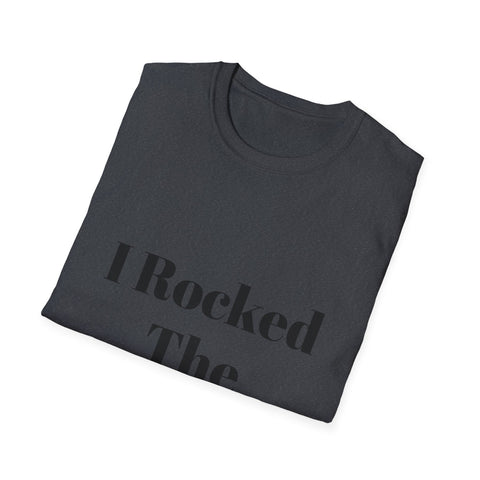 Unisex Softstyle T-Shirt - "I Rocked The Challenge" folded, showcasing motivational design.