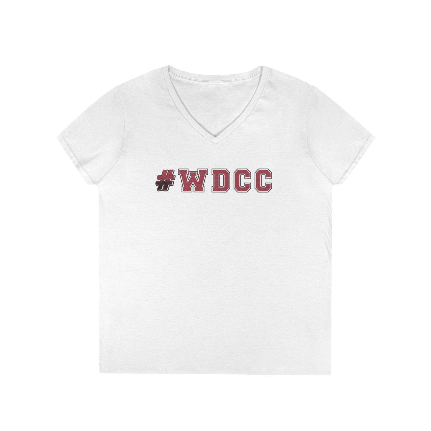 Stylish V-Neck T-Shirt with #WDCC Design, Casual Wear, Gift for Friends, Trendy Outfit, Everyday Style, Summer Fashion