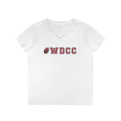 Stylish V-Neck T-Shirt with #WDCC Design, Casual Wear, Gift for Friends, Trendy Outfit, Everyday Style, Summer Fashion