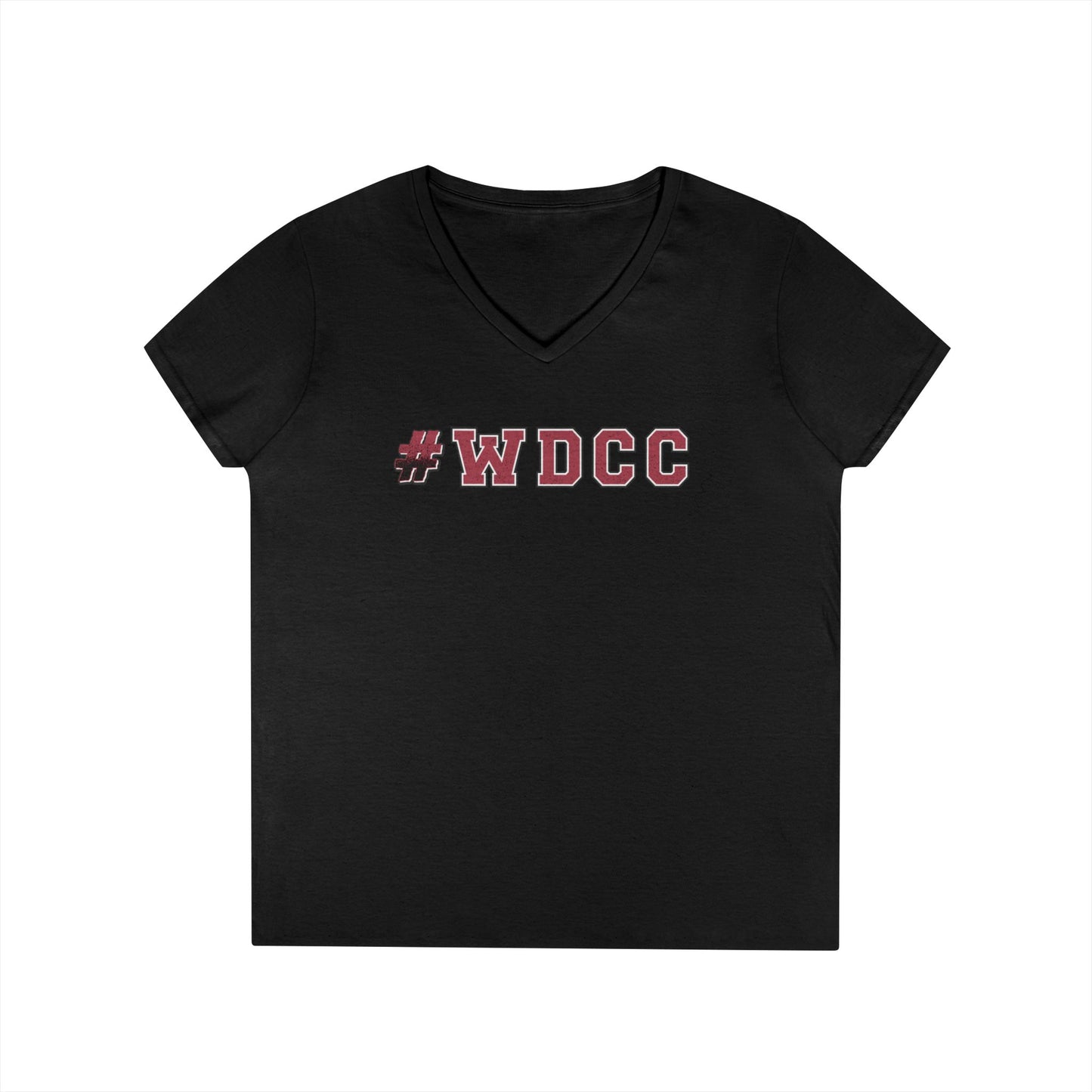 Stylish V-Neck T-Shirt with #WDCC Design, Casual Wear, Gift for Friends, Trendy Outfit, Everyday Style, Summer Fashion