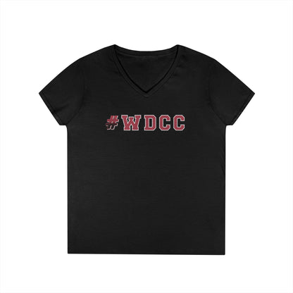Stylish V-Neck T-Shirt with #WDCC Design, Casual Wear, Gift for Friends, Trendy Outfit, Everyday Style, Summer Fashion