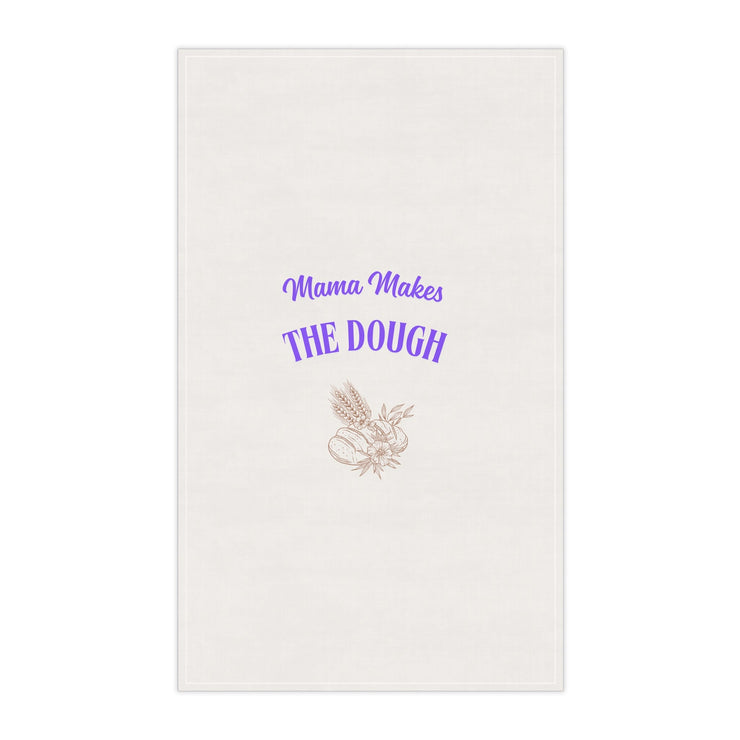 Mama Makes The Dough cotton tea towel with decorative design for kitchen decor.
