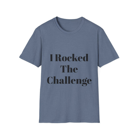 Unisex Softstyle T-Shirt with "I Rocked The Challenge" design in blue.