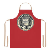 Apron with "Start Your Day Sour" design, 5-color strap options, polyester canvas.