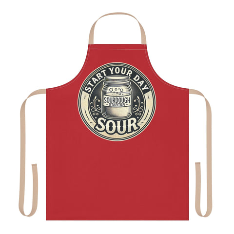 Apron with "Start Your Day Sour" design, 5-color strap options, polyester canvas.