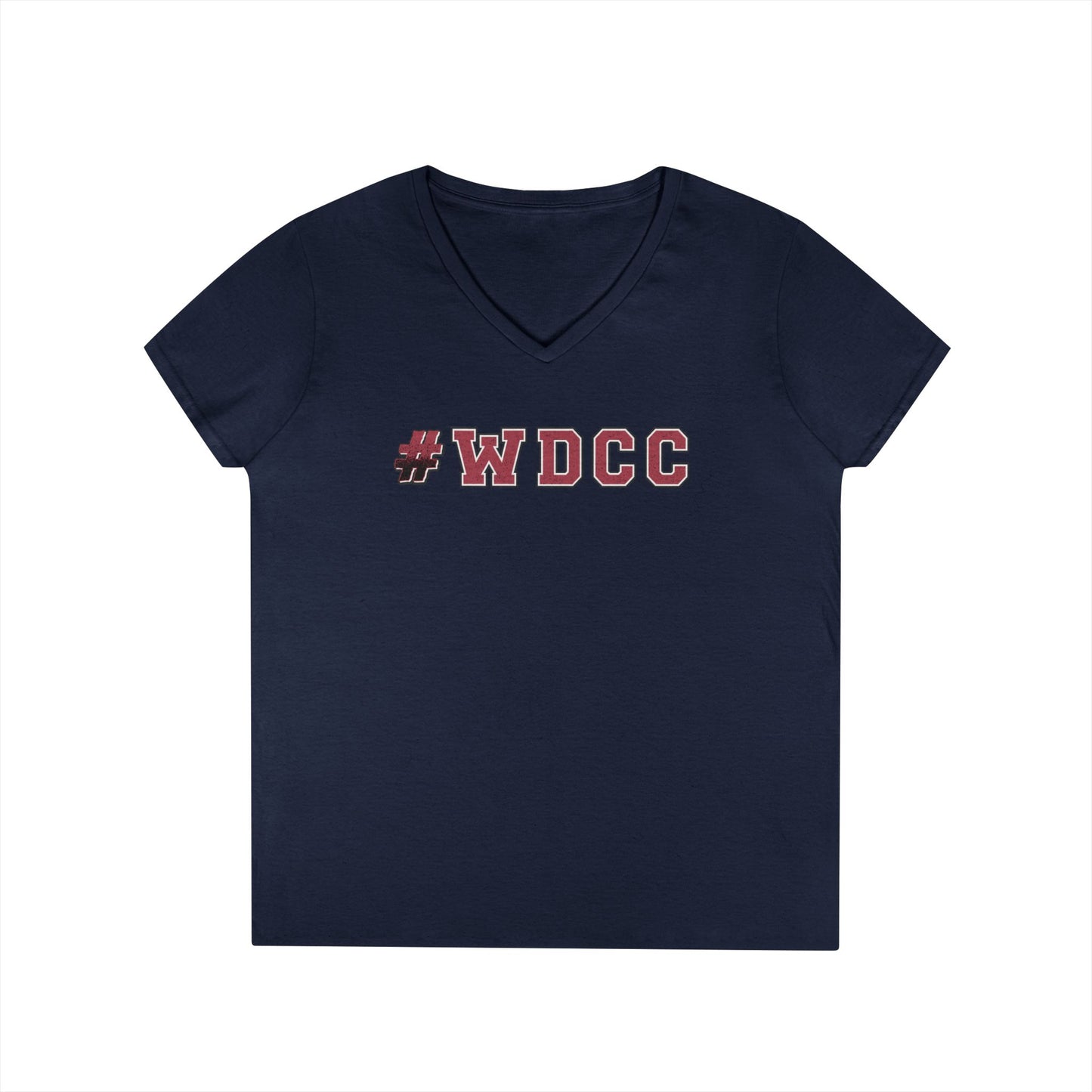 Stylish V-Neck T-Shirt with #WDCC Design, Casual Wear, Gift for Friends, Trendy Outfit, Everyday Style, Summer Fashion