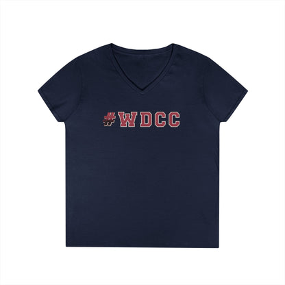 Stylish V-Neck T-Shirt with #WDCC Design, Casual Wear, Gift for Friends, Trendy Outfit, Everyday Style, Summer Fashion
