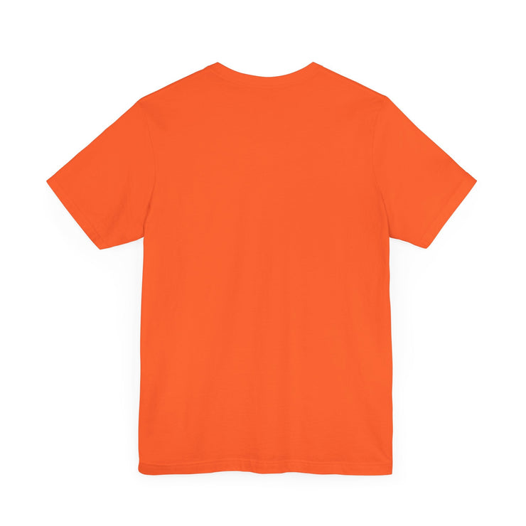 Unisex Jersey Short Sleeve Tee in vibrant orange color, displayed from the back.