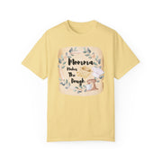 Unisex garment-dyed T-shirt for baking lovers featuring "Mom's Kitchen" design.