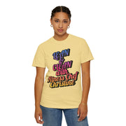 Unisex garment-dyed T-shirt featuring 'Lean & Clean with Fitness Chef Christine' design, comfortable casual wear.