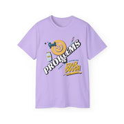 Purple unisex cotton t-shirt with funny "Sourdough Problems" baking graphic design
