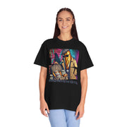 Sourdough Dealer T-Shirt featuring vibrant design, worn by woman, available in sizes S to 4XL.