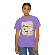 Unisex violet T-shirt with "Momma Makes The Dough" print, perfect gift for baking enthusiasts.
