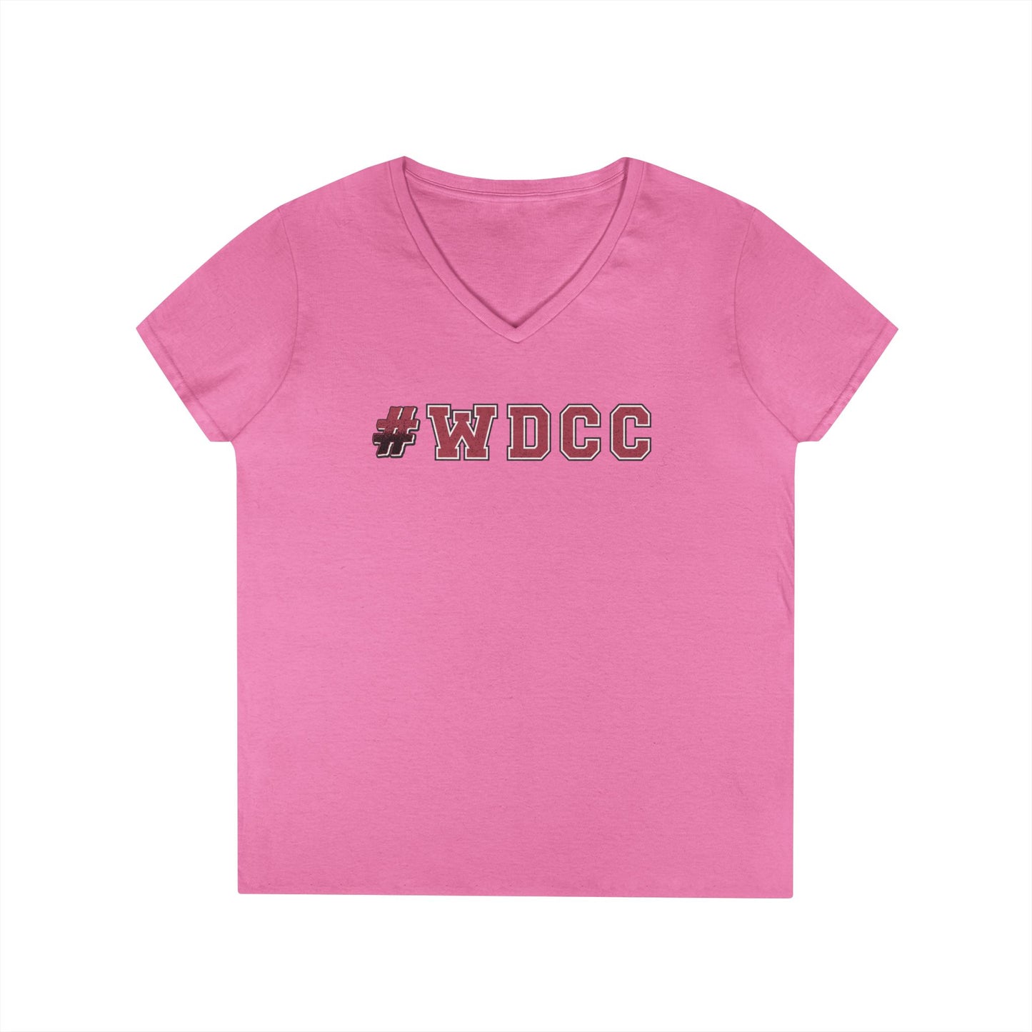 Stylish V-Neck T-Shirt with #WDCC Design, Casual Wear, Gift for Friends, Trendy Outfit, Everyday Style, Summer Fashion