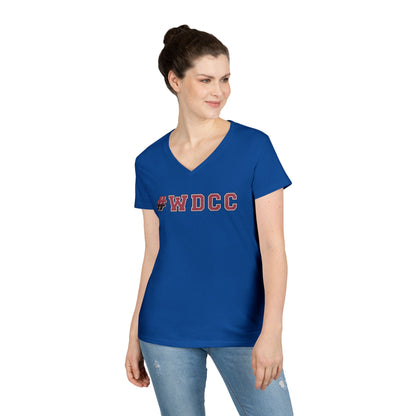 Stylish V-Neck T-Shirt with #WDCC Design, Casual Wear, Gift for Friends, Trendy Outfit, Everyday Style, Summer Fashion