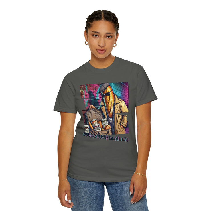Sourdough Dealer T-Shirt featuring playful art, unisex fit, available in sizes S to 4XL.