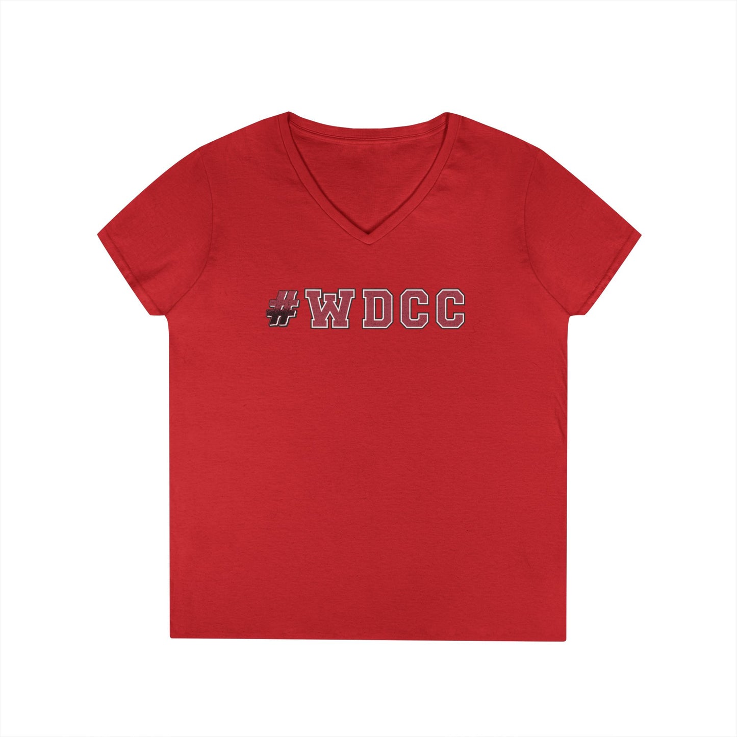 Stylish V-Neck T-Shirt with #WDCC Design, Casual Wear, Gift for Friends, Trendy Outfit, Everyday Style, Summer Fashion