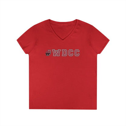 Stylish V-Neck T-Shirt with #WDCC Design, Casual Wear, Gift for Friends, Trendy Outfit, Everyday Style, Summer Fashion