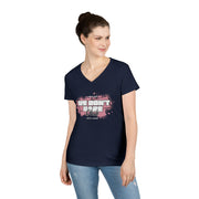 We Don't Care Club Ladies' V-Neck T-Shirt, Casual Wear, Gift for Friends, Relaxed Fit, Fun Statement Tee