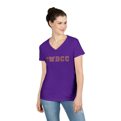 Stylish V-Neck T-Shirt with #WDCC Design, Casual Wear, Gift for Friends, Trendy Outfit, Everyday Style, Summer Fashion