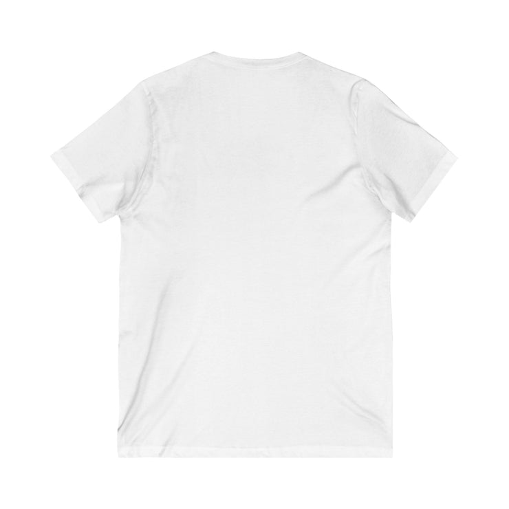 Unisex jersey short sleeve V-neck tee in white, back view.