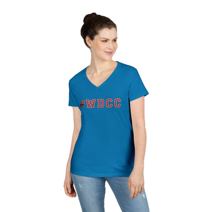 Stylish V-Neck T-Shirt with #WDCC Design, Casual Wear, Gift for Friends, Trendy Outfit, Everyday Style, Summer Fashion