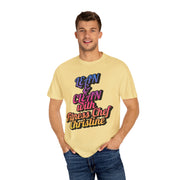 Unisex Garment-Dyed T-shirt in yellow with "Lean & Clean with Fitness Chef Christine" text.