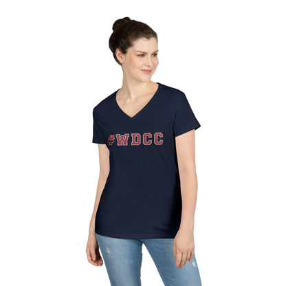 Stylish V-Neck T-Shirt with #WDCC Design, Casual Wear, Gift for Friends, Trendy Outfit, Everyday Style, Summer Fashion