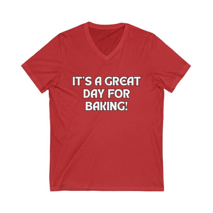 Red V-neck tee with "It&
