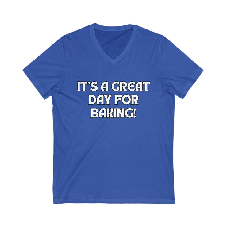 Baking Enthusiast V-Neck Tee in blue with "It&