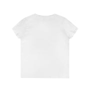 White Ladies' V-Neck T-Shirt featuring "All Things Are Possible With God" message, displayed on a solid background.