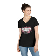 We Don't Care Club Ladies' V-Neck T-Shirt, Casual Wear, Gift for Friends, Relaxed Fit, Fun Statement Tee