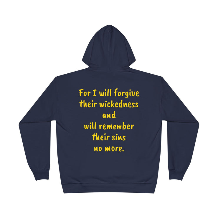 Unisex EcoSmart® Pullover Hoodie with quote on back in navy.