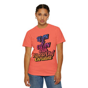 Unisex Garment-Dyed T-shirt with "Lean & Clean with Fitness Chef Christine" print, orange tee.