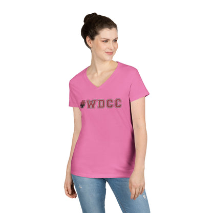 Stylish V-Neck T-Shirt with #WDCC Design, Casual Wear, Gift for Friends, Trendy Outfit, Everyday Style, Summer Fashion
