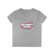 We Don't Care Club Ladies' V-Neck T-Shirt, Casual Wear, Gift for Friends, Relaxed Fit, Fun Statement Tee