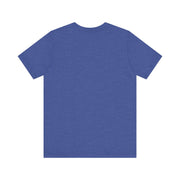Unisex jersey short sleeve tee in blue, back view.