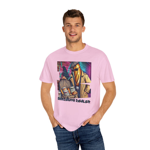Sourdough Dealer T-Shirt - Unisex, playful design, pink hue, casual style, art-inspired, perfect fit up to 4XL.