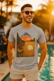 Men's casual tee with "Wild Yeast Whisperer" bread baking graphic, made from eco-friendly cotton.