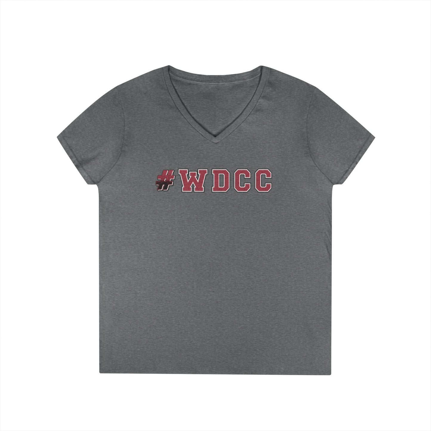 Stylish V-Neck T-Shirt with #WDCC Design, Casual Wear, Gift for Friends, Trendy Outfit, Everyday Style, Summer Fashion