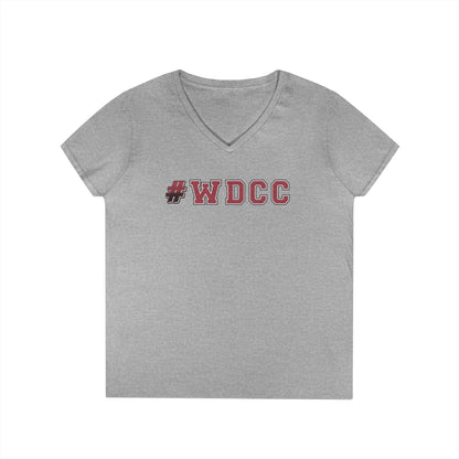 Stylish V-Neck T-Shirt with #WDCC Design, Casual Wear, Gift for Friends, Trendy Outfit, Everyday Style, Summer Fashion