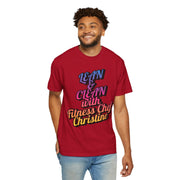 Unisex Garment-Dyed T-shirt with "Lean & Clean with Fitness Chef Christine" design, red color.
