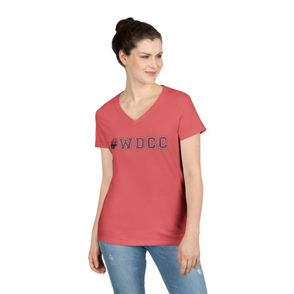 Stylish V-Neck T-Shirt with #WDCC Design, Casual Wear, Gift for Friends, Trendy Outfit, Everyday Style, Summer Fashion