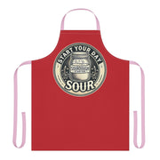 Apron with "Start Your Day Sour" design, featuring 5-color straps and tie-back closure.