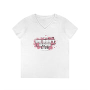 We Don't Care Club Ladies' V-Neck T-Shirt, Casual Wear, Gift for Friends, Relaxed Fit, Fun Statement Tee