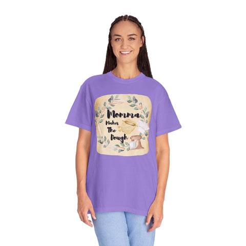 Unisex garment-dyed T-shirt in purple featuring "Mom&