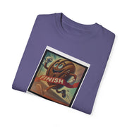 Bread Winner T-Shirt with playful finish line graphic, unisex, garment-dyed in vibrant purple, showcasing unique softness and comfort.