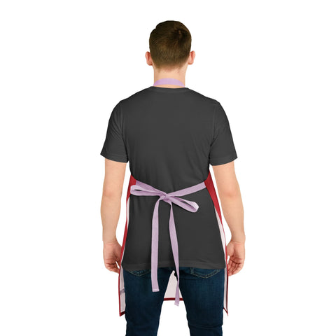 Apron with pink strap and tie-back closure, durable polyester canvas, one size, 5-color strap options.