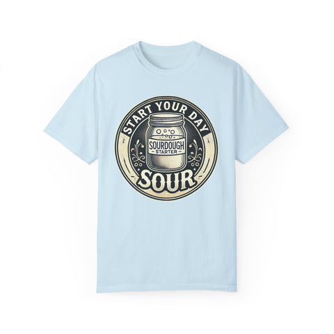 Comfort Colors 1717 tee with sourdough-inspired design, light blue.